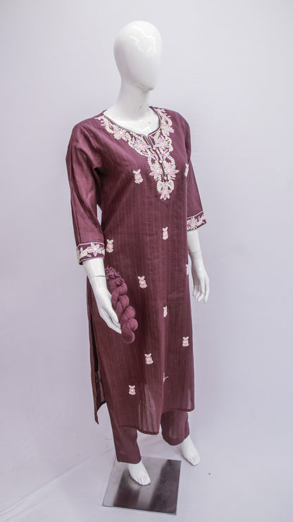 Wine Colored Cotton Dupatta Set