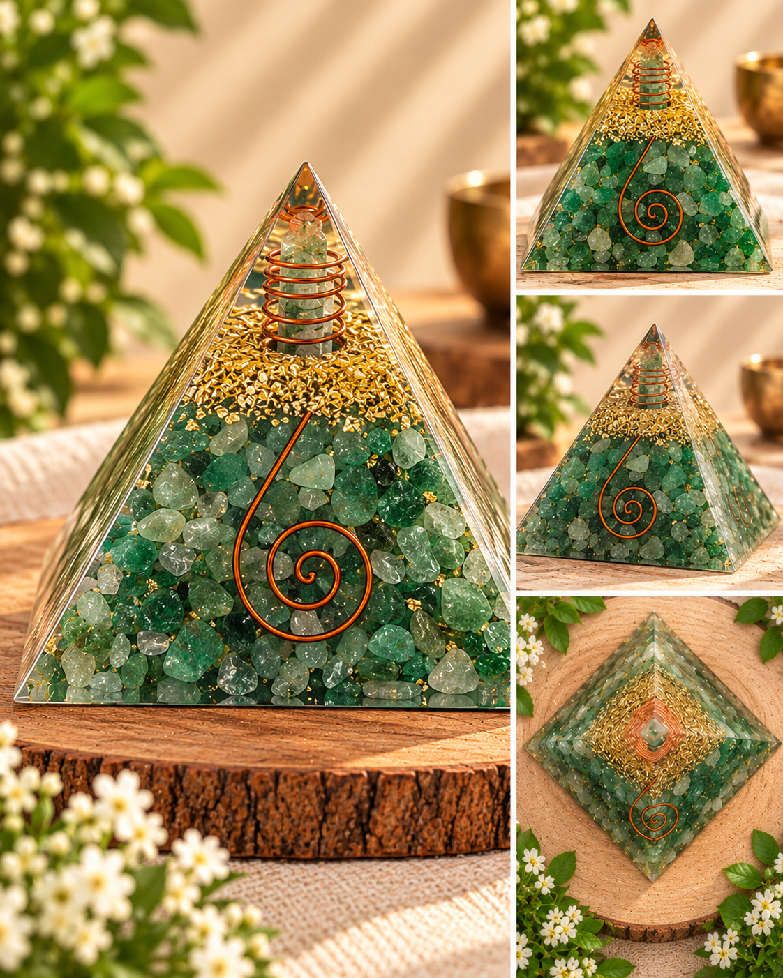 Green Aventurine Orgonite Pyramid -Crystal Energy & Meditation Decor -3 × 3 Inch