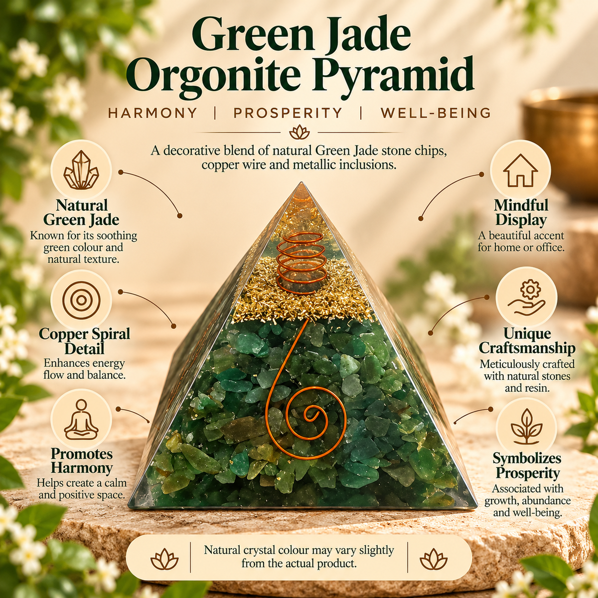 Green Jade Orgonite Pyramid- Crystal Energy & Meditation Decor -3 × 3 Inch