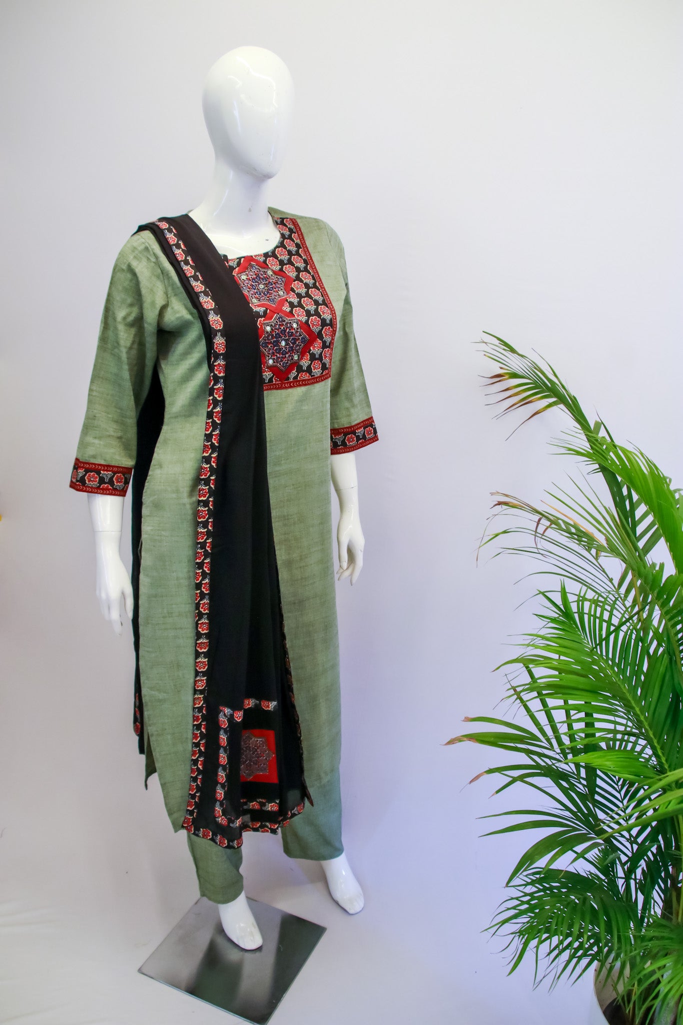Green Ajrakh Cotton Dupatta set