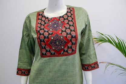 Green Ajrakh Cotton Dupatta set