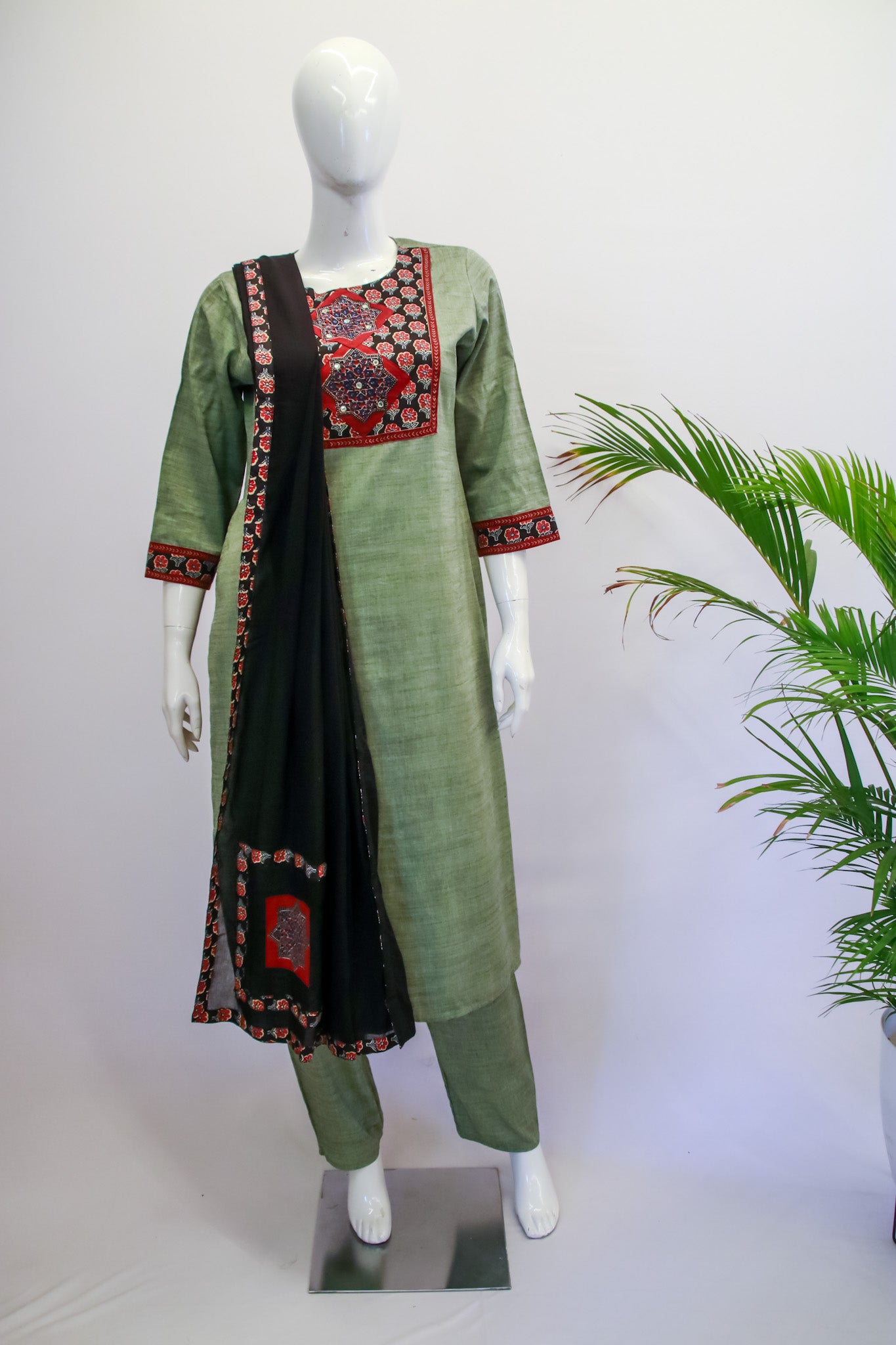 Green Ajrakh Cotton Dupatta set