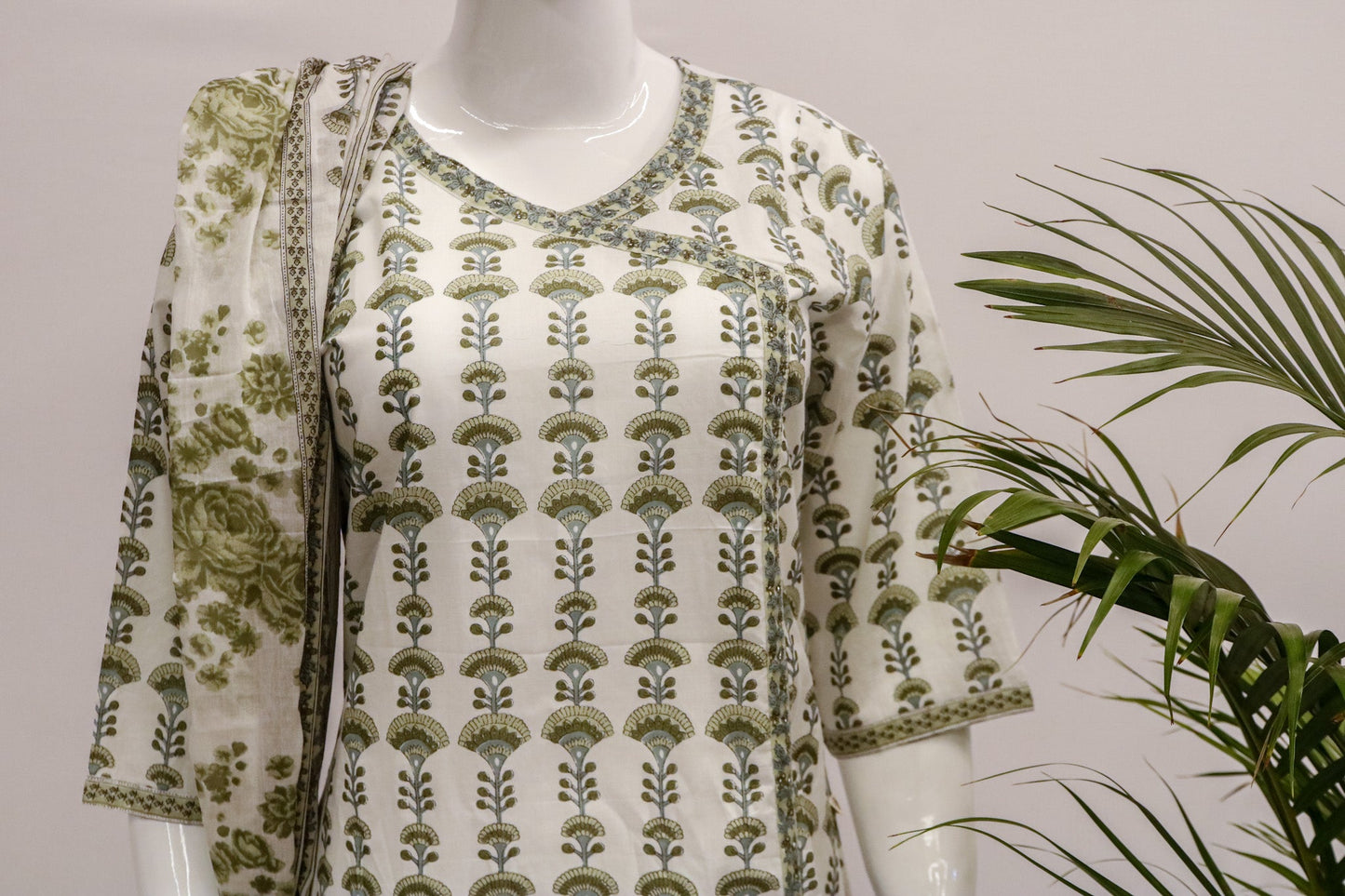 Green Angrakha Cotton Dupatta Set