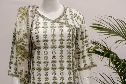 Green Angrakha Cotton Dupatta Set
