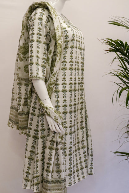 Green Angrakha Cotton Dupatta Set