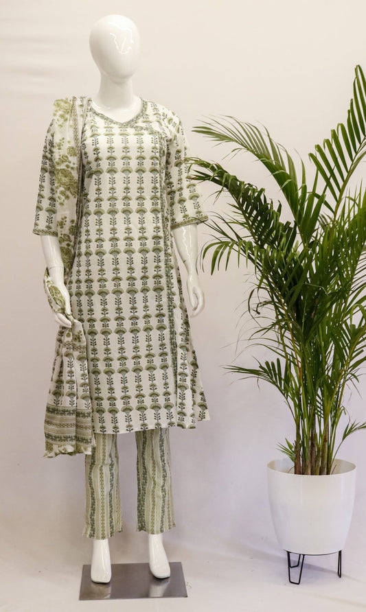 Green Angrakha Cotton Dupatta Set