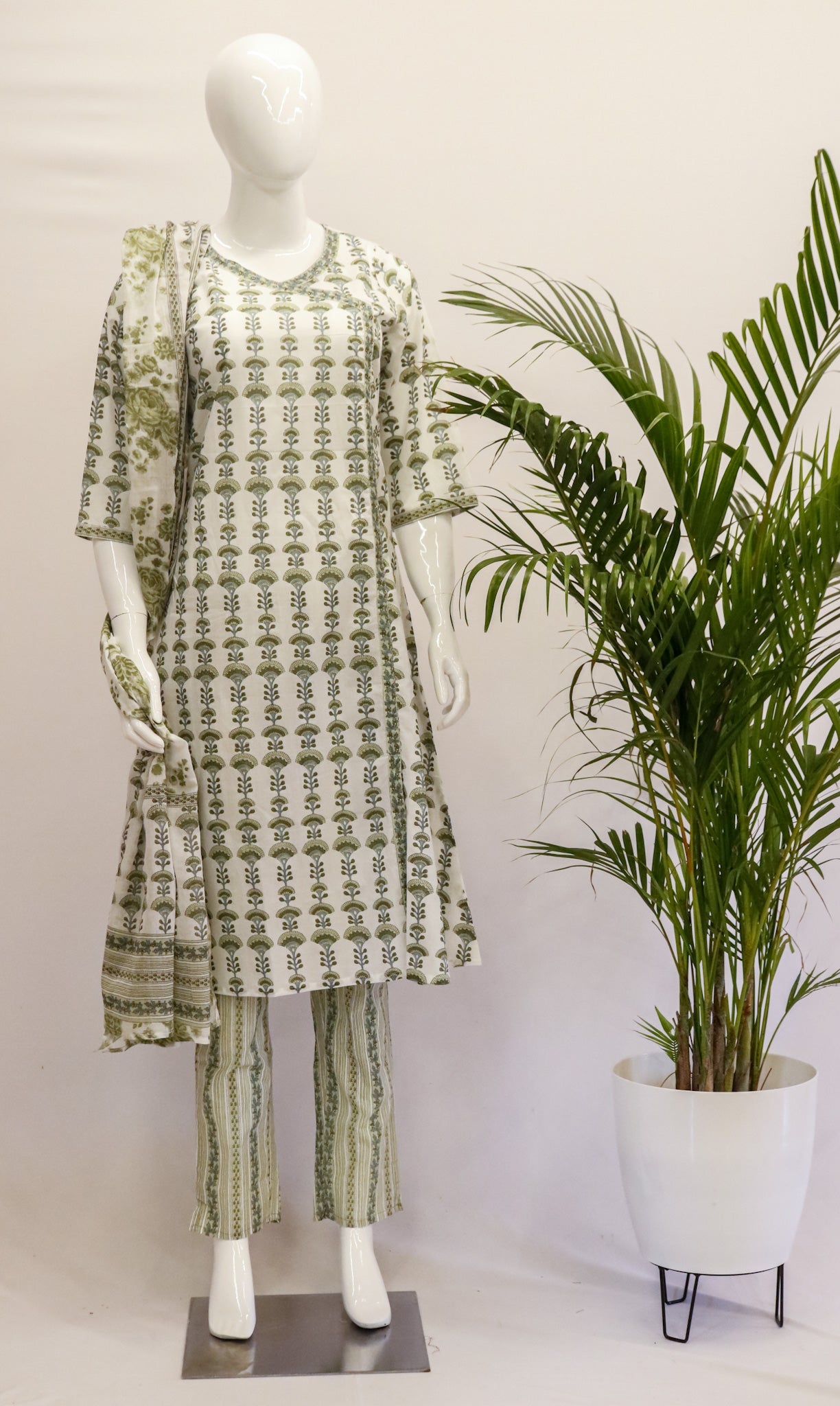 Green Angrakha Cotton Dupatta Set