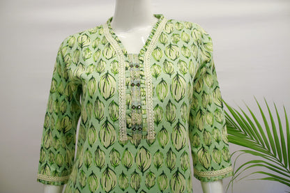 Pista Green Cotton Dupatta Set