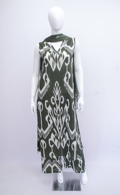 Green Ikkat Dupatta Set