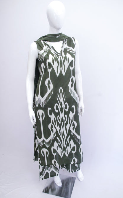 Green Ikkat Dupatta Set