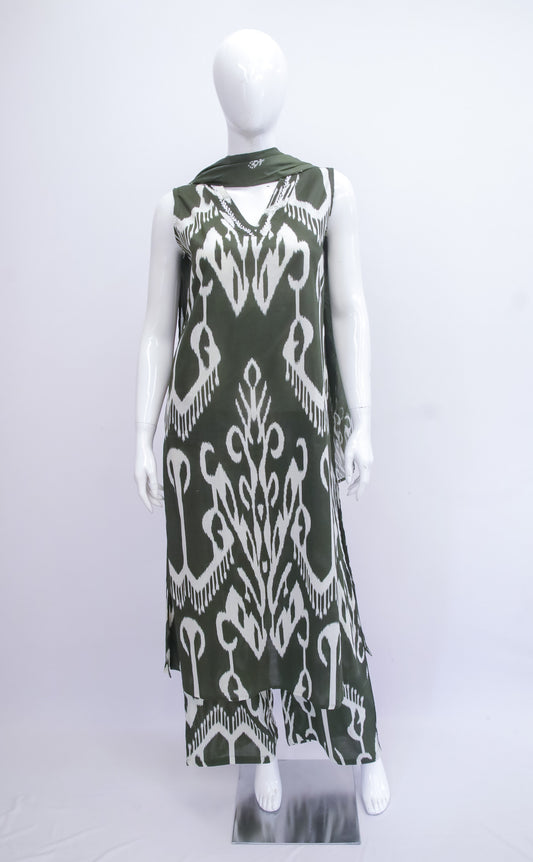 Green Ikkat Dupatta Set