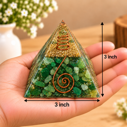 Green Jade Orgonite Pyramid- Crystal Energy & Meditation Decor -3 × 3 Inch