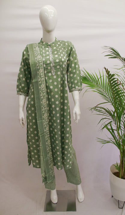 Green Polka Dots Dupatta Set