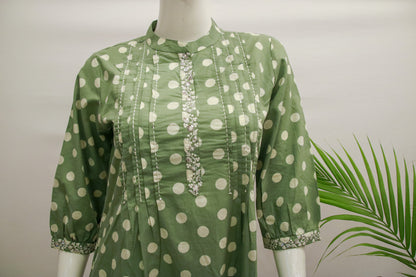 Green Polka Dots Dupatta Set