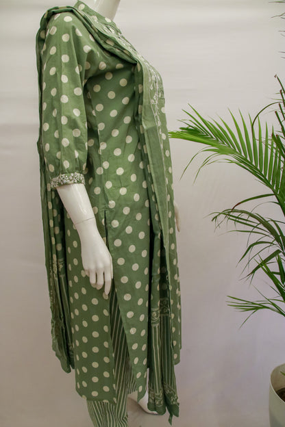 Green Polka Dots Dupatta Set