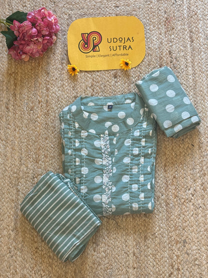 Green Polka Dots Dupatta Set