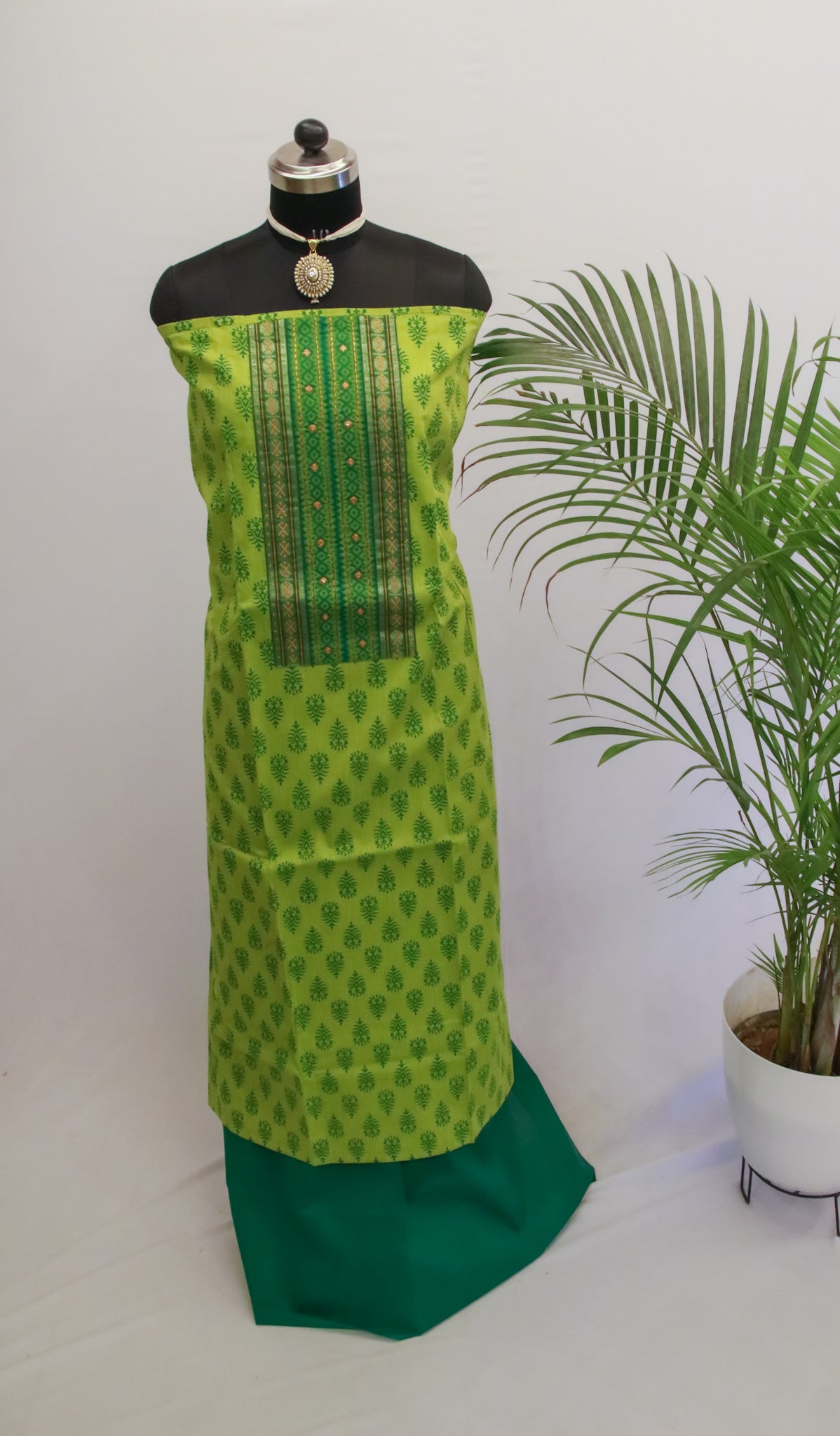 Green Cotton Dress Material