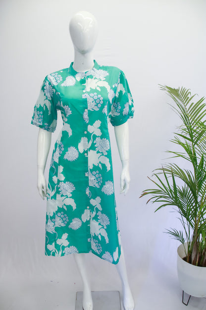 Green & White Cotton Dress