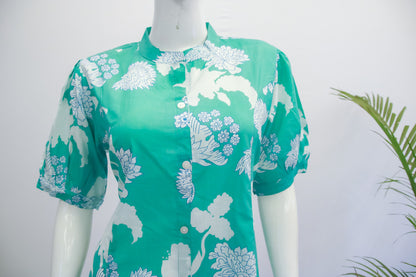 Green & White Cotton Dress