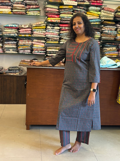 Grey Handloom Cotton Top and Pant Set