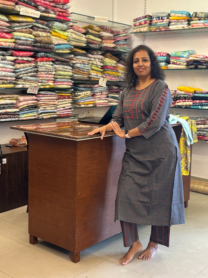 Grey Handloom Cotton Top and Pant Set