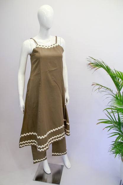 Grey Noodle Strap Cotton Top and Pant Set