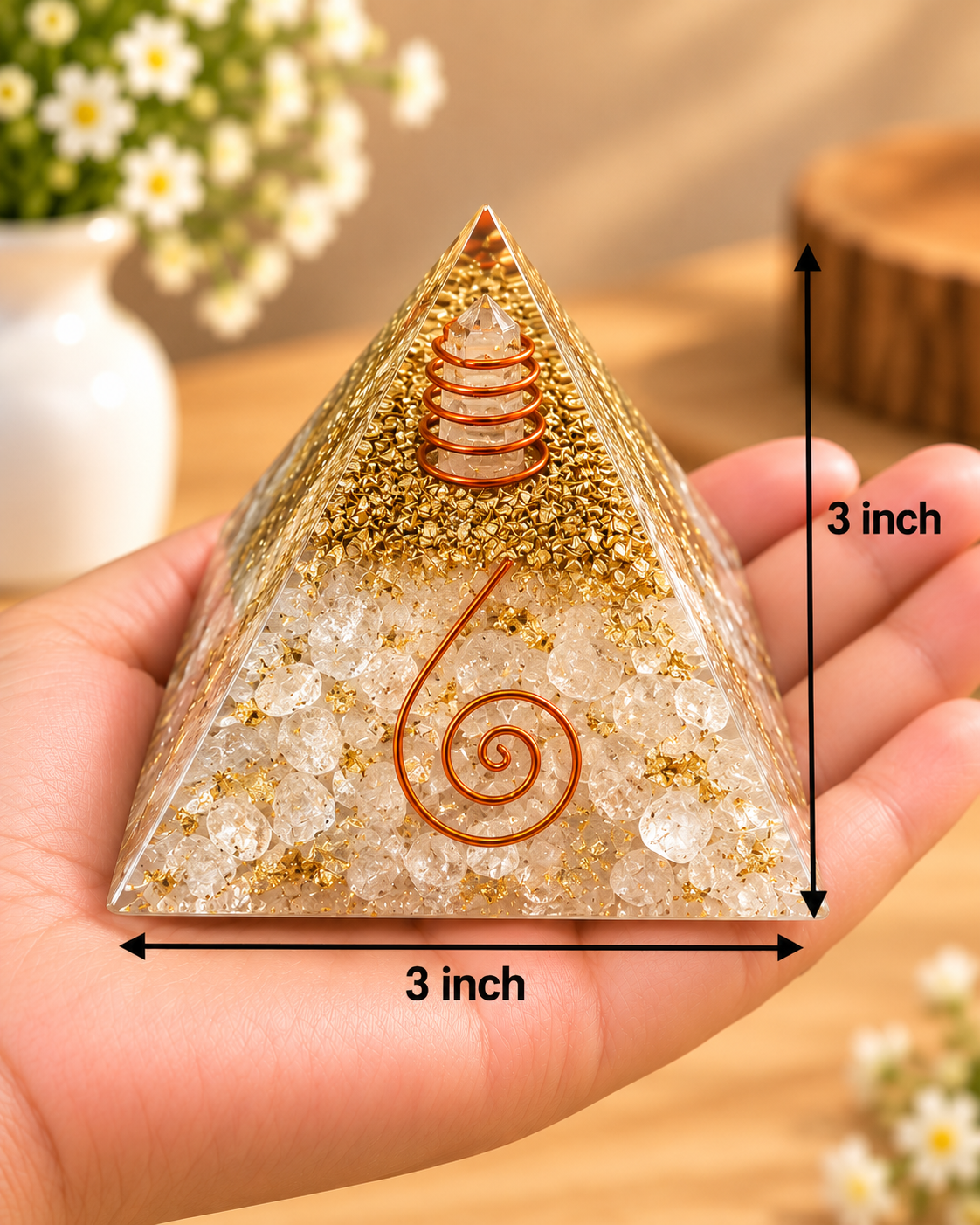 Clear Quartz Orgonite Pyramid - Crystal Energy & Meditation Decor -3 × 3 Inch