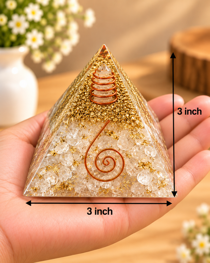 Clear Quartz Orgonite Pyramid - Crystal Energy & Meditation Decor -3 × 3 Inch
