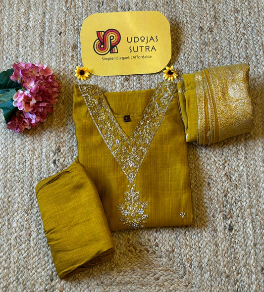 2S Mustard Silk Dupatta Set