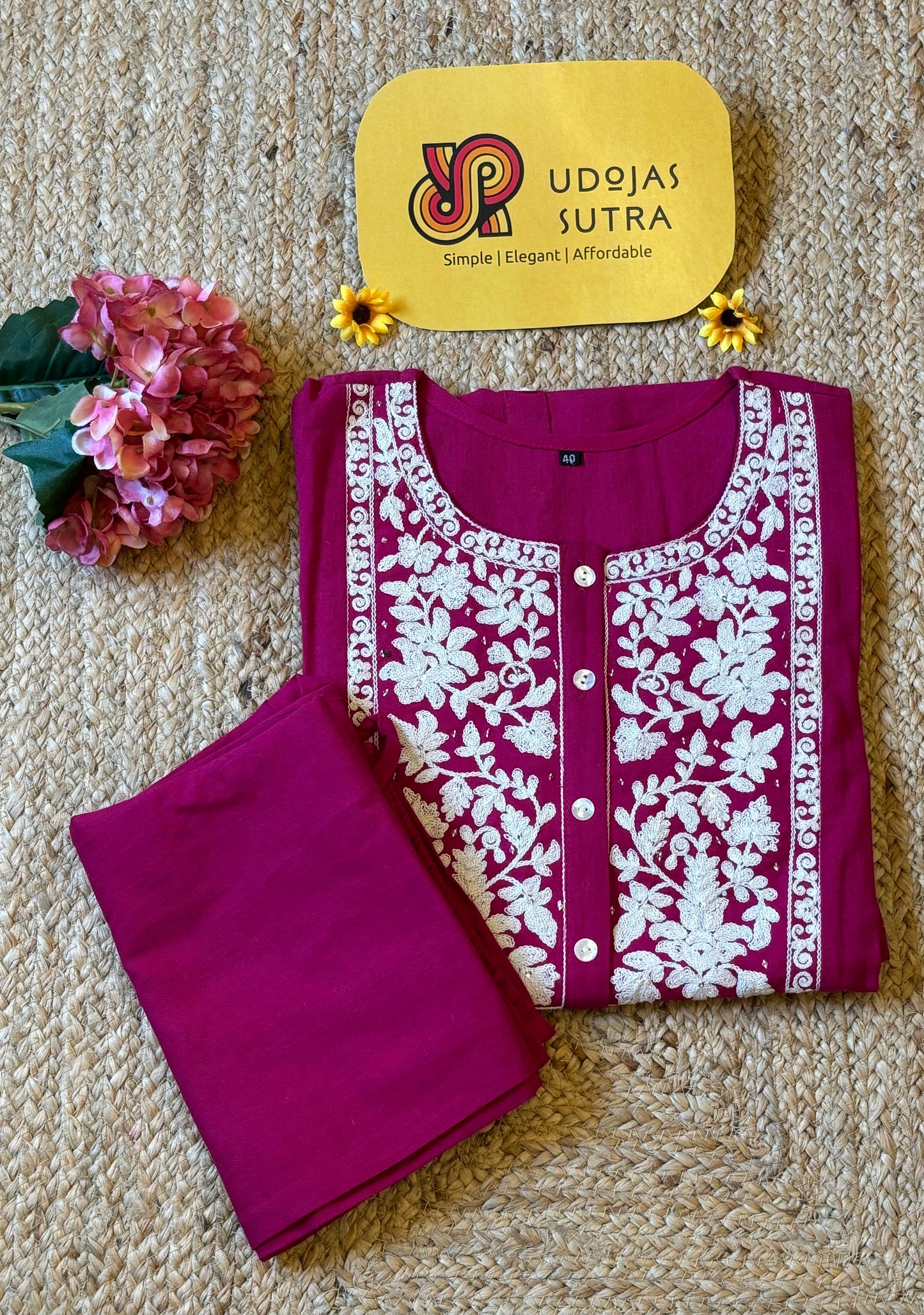 Cotton Rani Pink Top & Pant Set