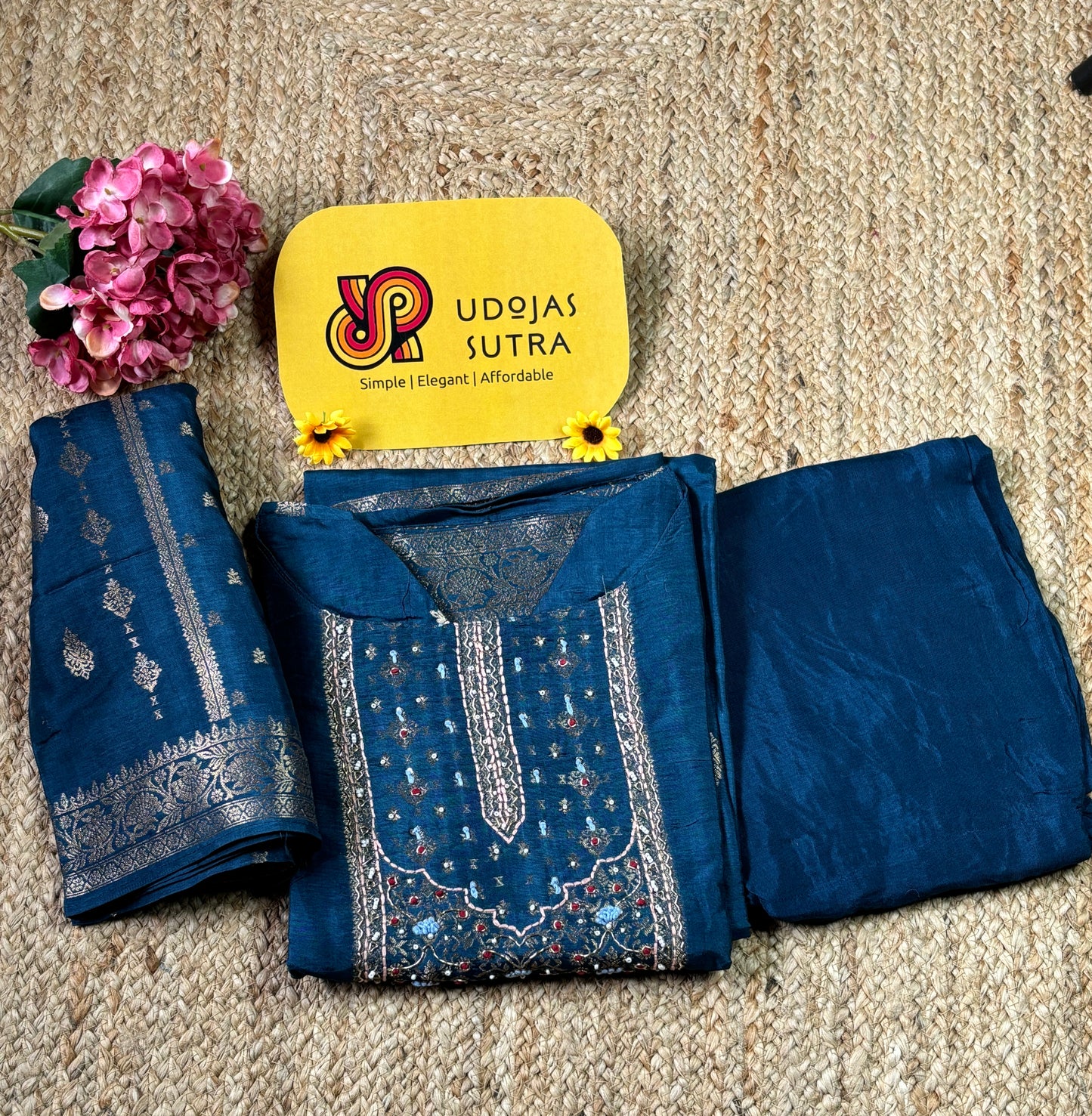 Blue Silk Dupatta Set