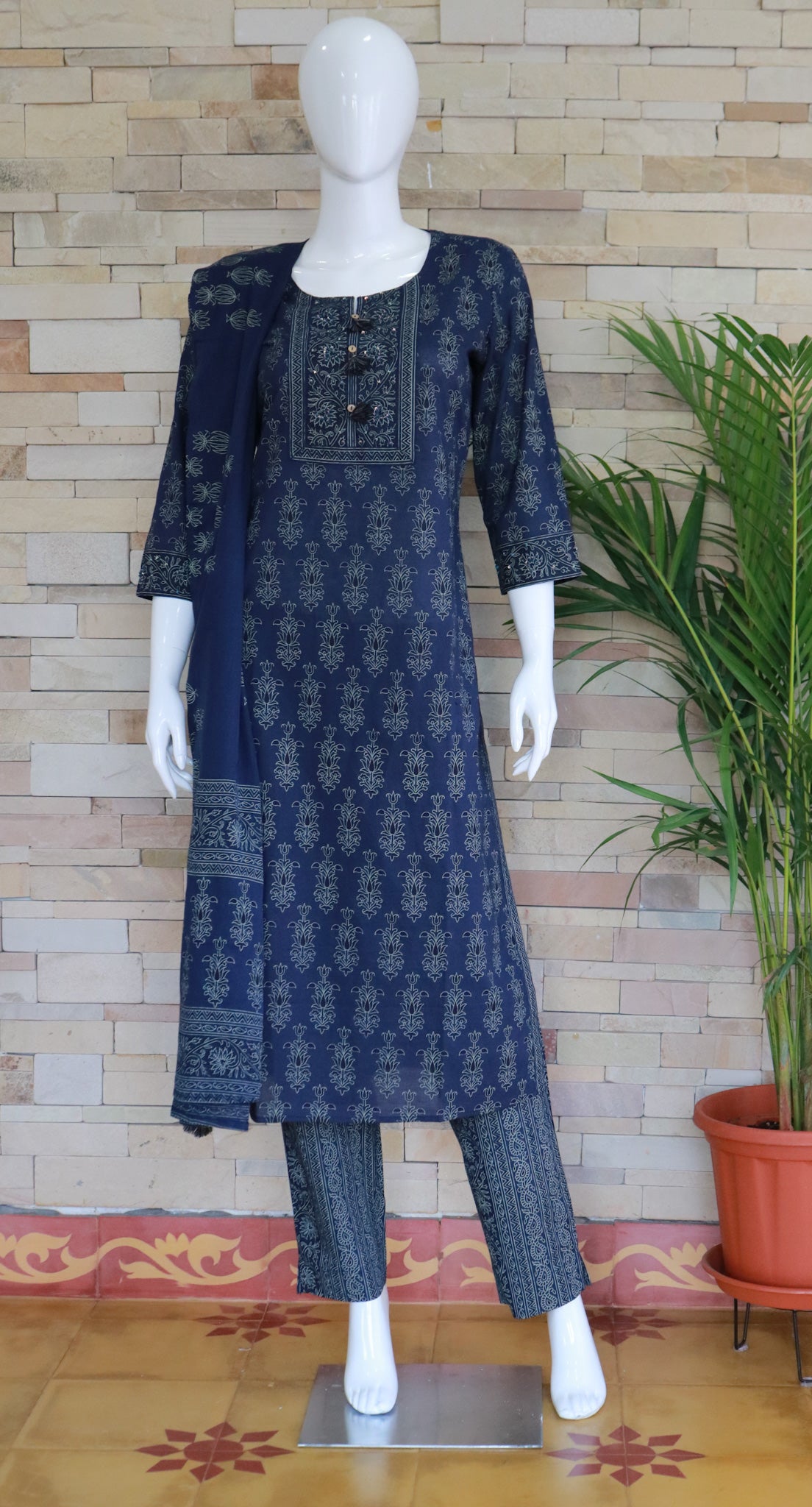 Cotton Stitched  Dupatta Set