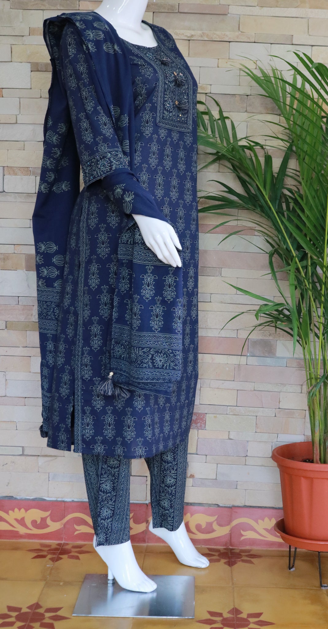 Cotton Stitched  Dupatta Set