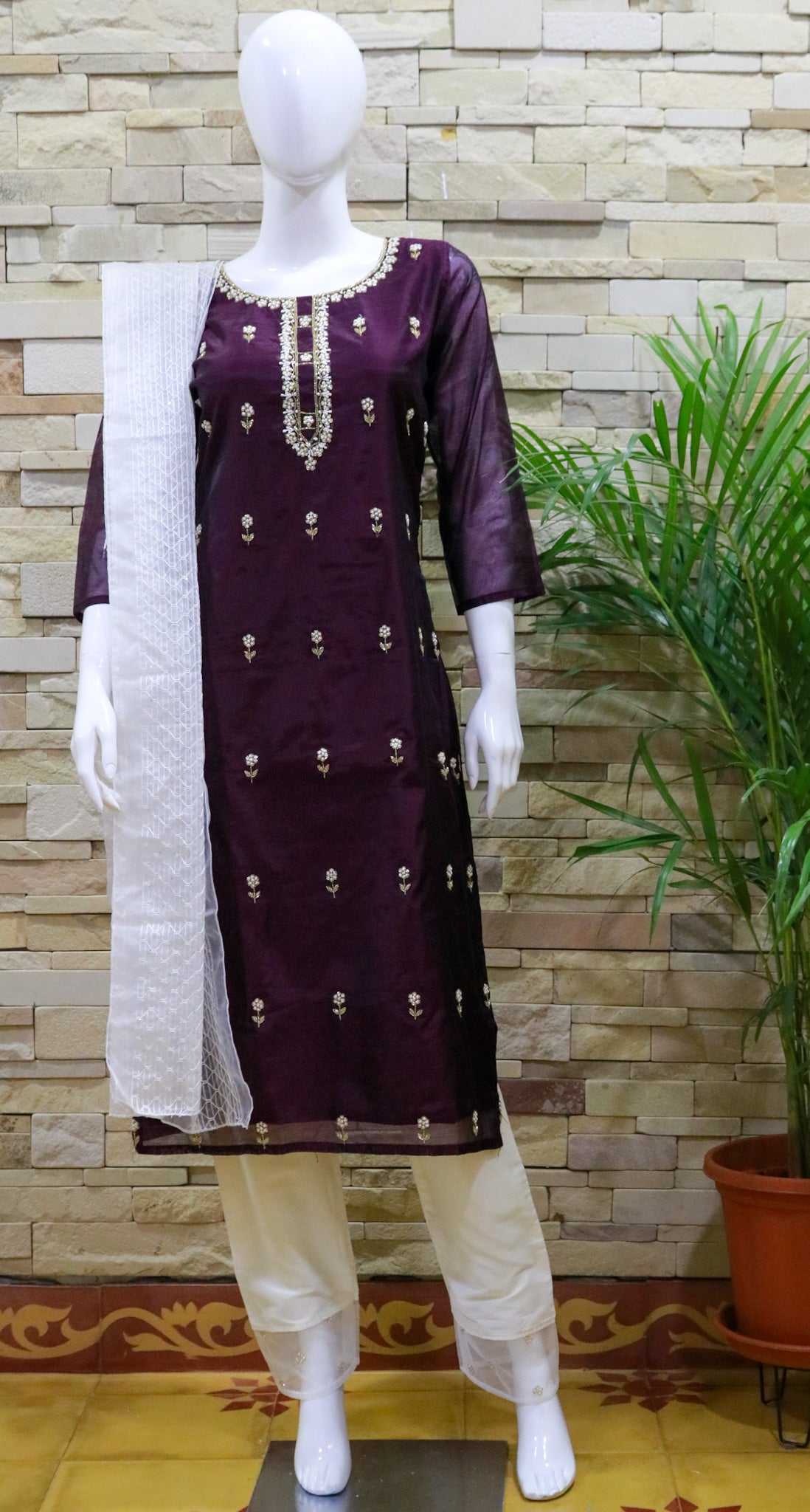 Silk Stitched  Dupatta Set