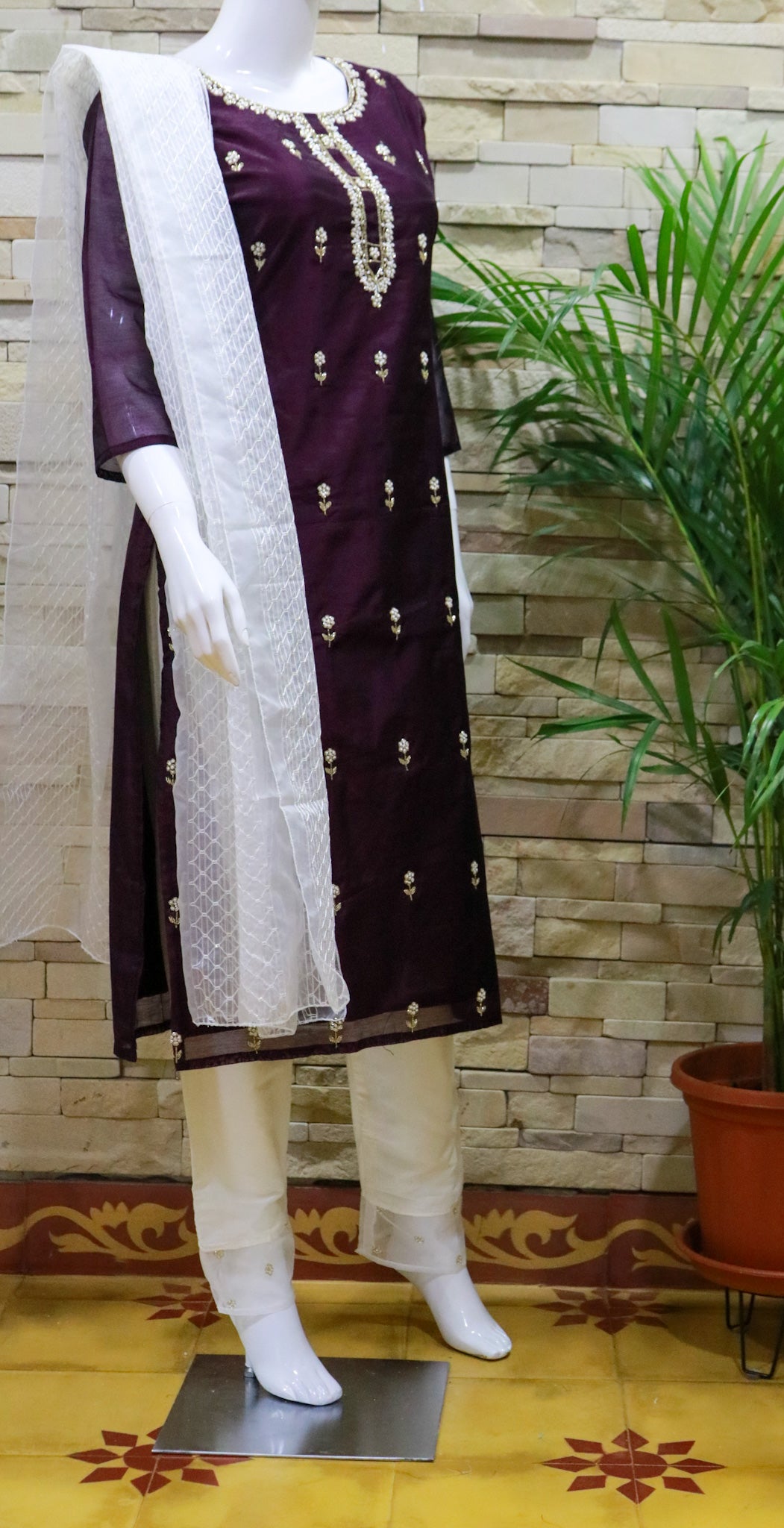 Silk Stitched  Dupatta Set