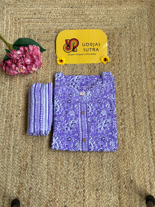 Cambric Cotton Top & Pant Set - Purple