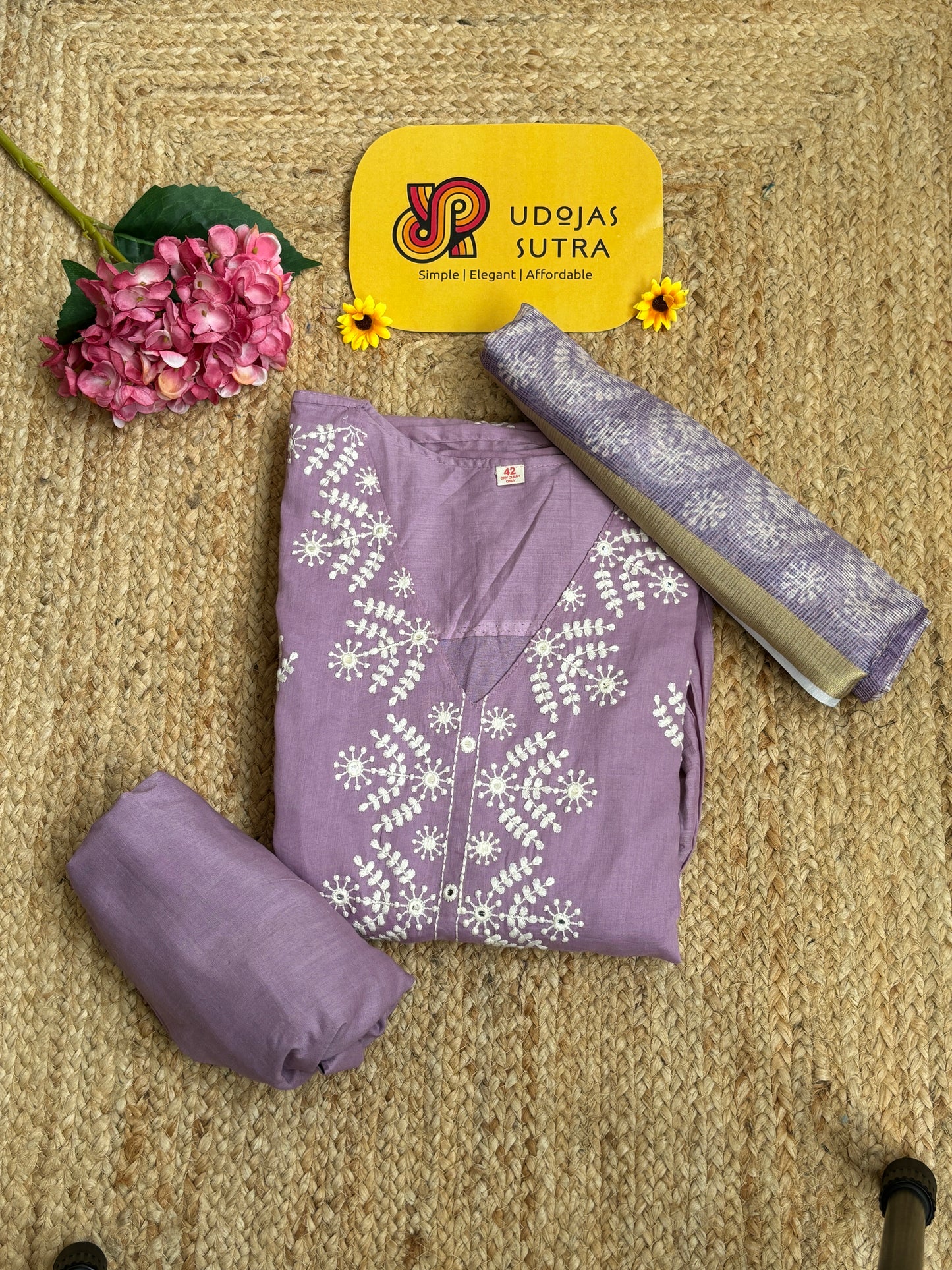 Purple Mul Cotton Anarkali Dupatta Set