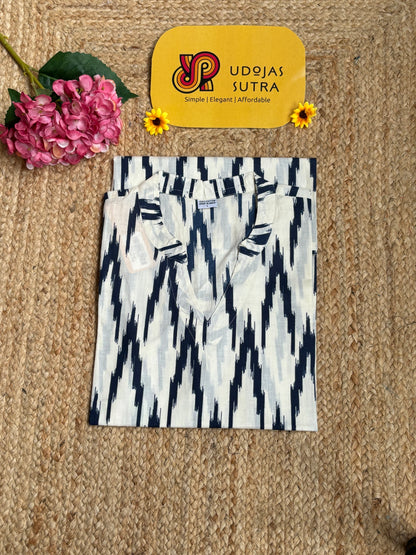 Jaipur Short Tunic - White with Blue Prints