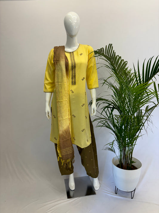 Rayon Suit Set - Yellow