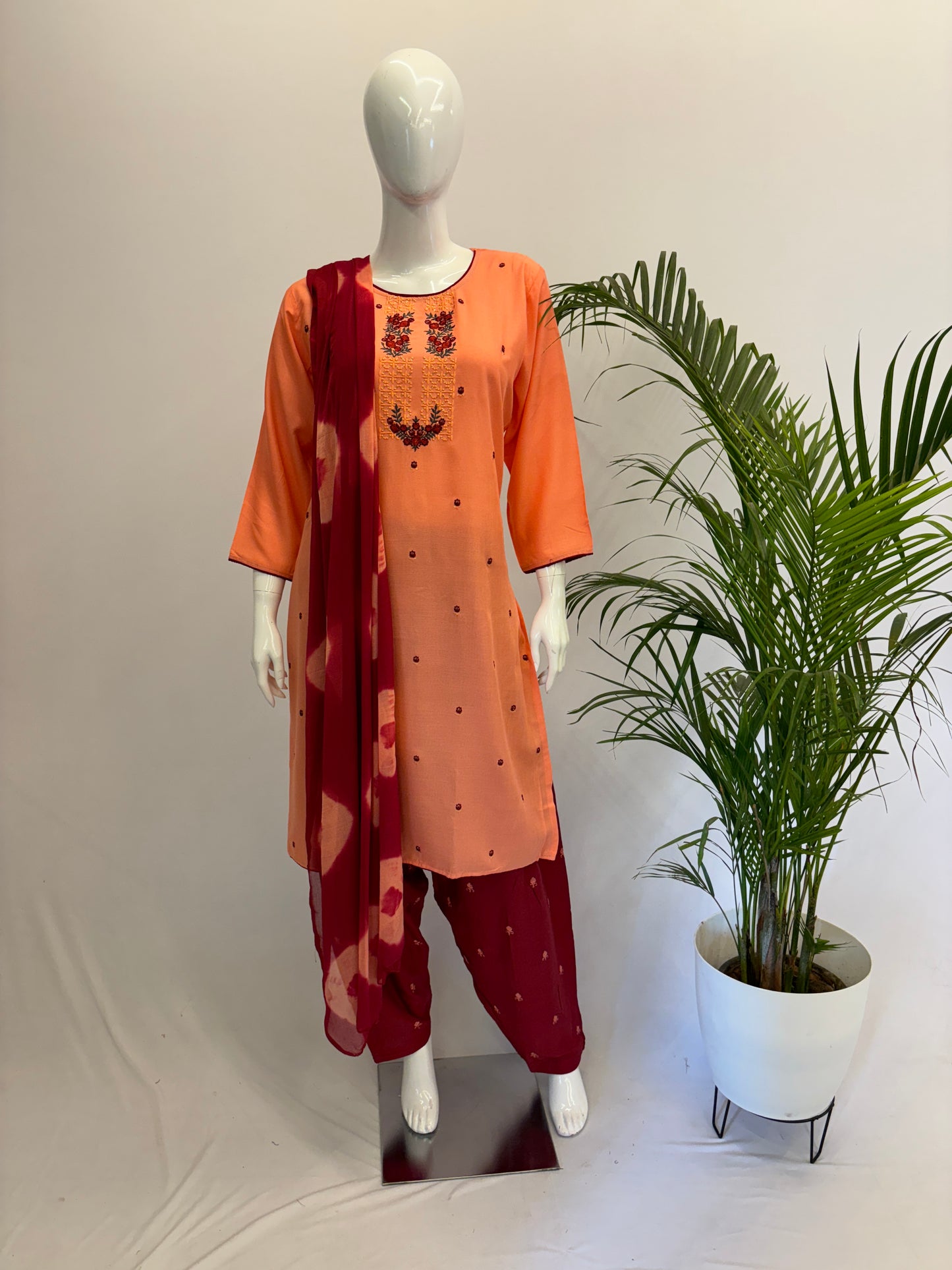 Rayon Suit Set - Kesari Color