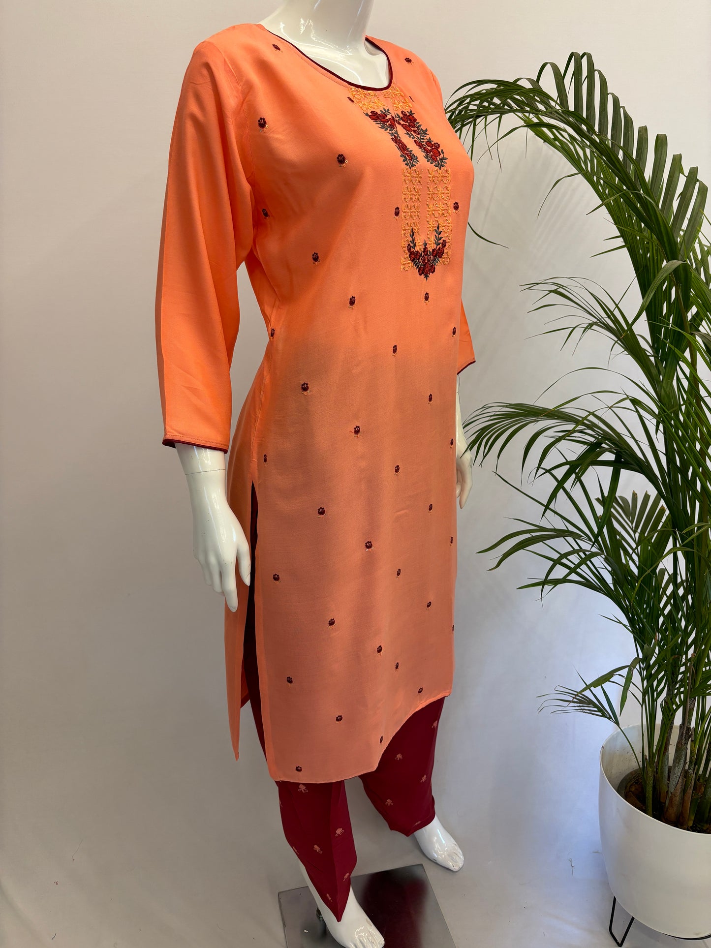 Rayon Suit Set - Kesari Color