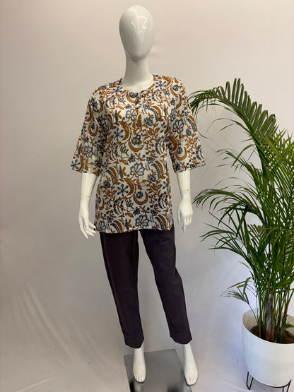 Jaipur Tunic - White with Brown