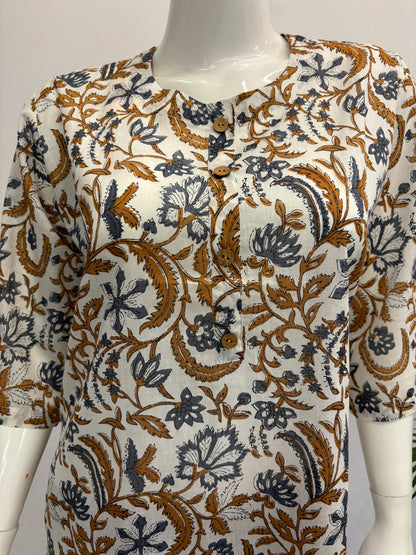 Jaipur Tunic - White with Brown