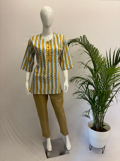 Jaipur Short Tunic - White with brown