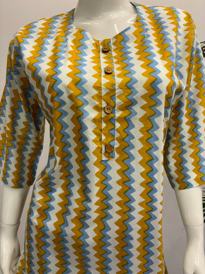 Jaipur Short Tunic - White with brown