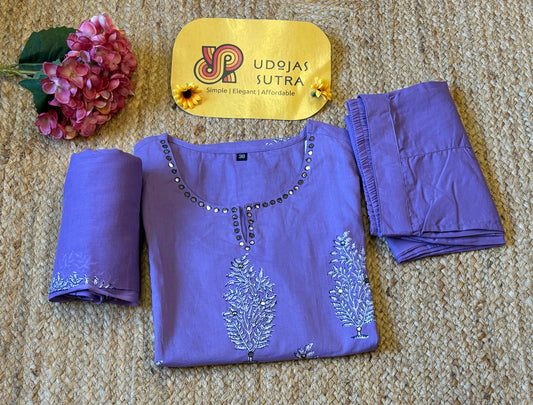 SF Cotton Purple Dupatta Set