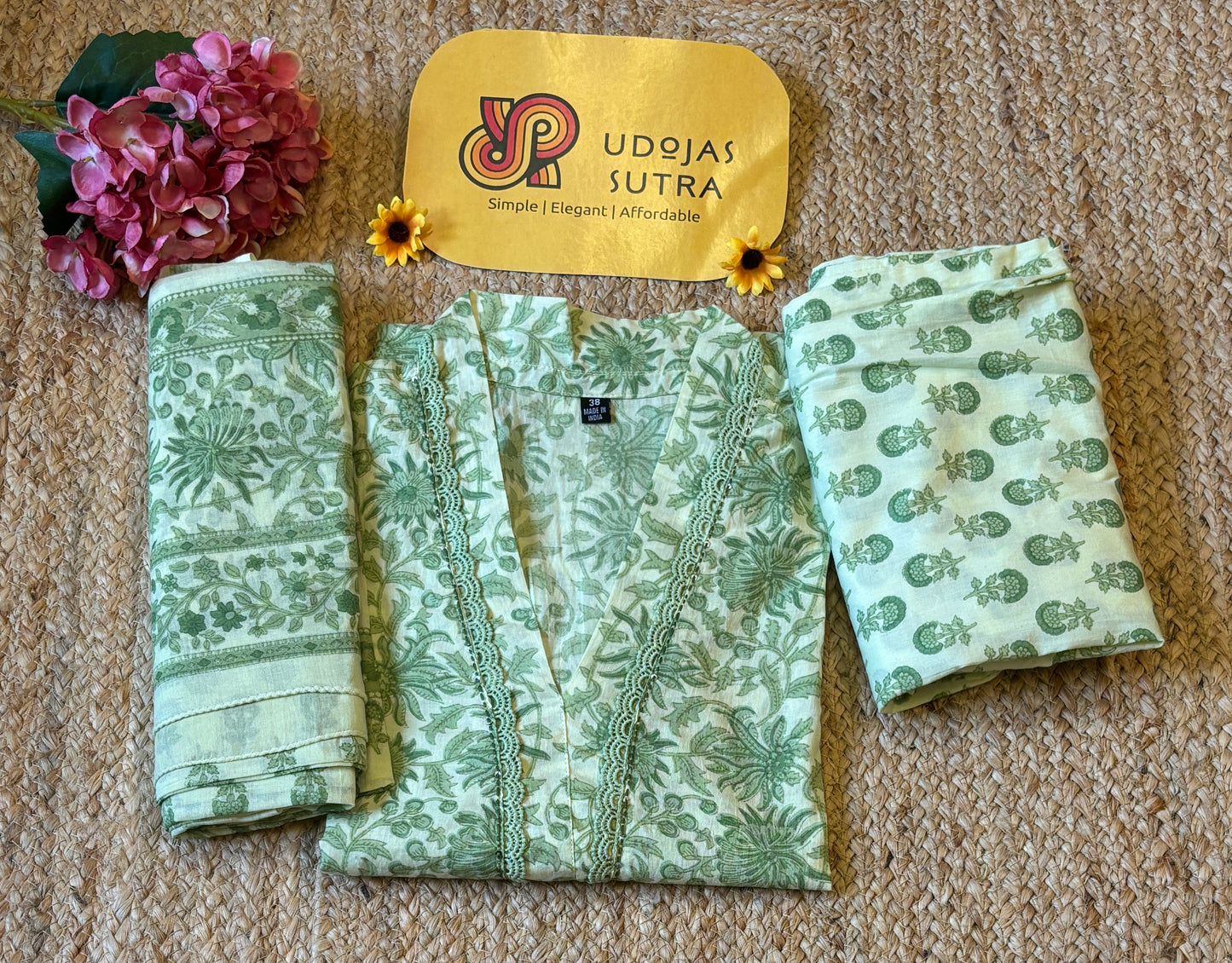 Cotton Light Green Dupatta Set