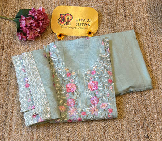 Kota Cotton Dress Material with Embroidery