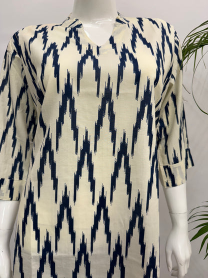 Jaipur Short Tunic - White with Blue Prints