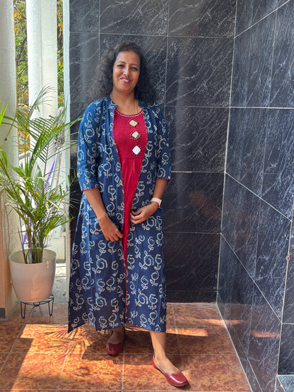 Detachable Indigo Jacket with Inner Dress